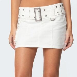 Edikted Roux Belted Mini Skirt | White | Large